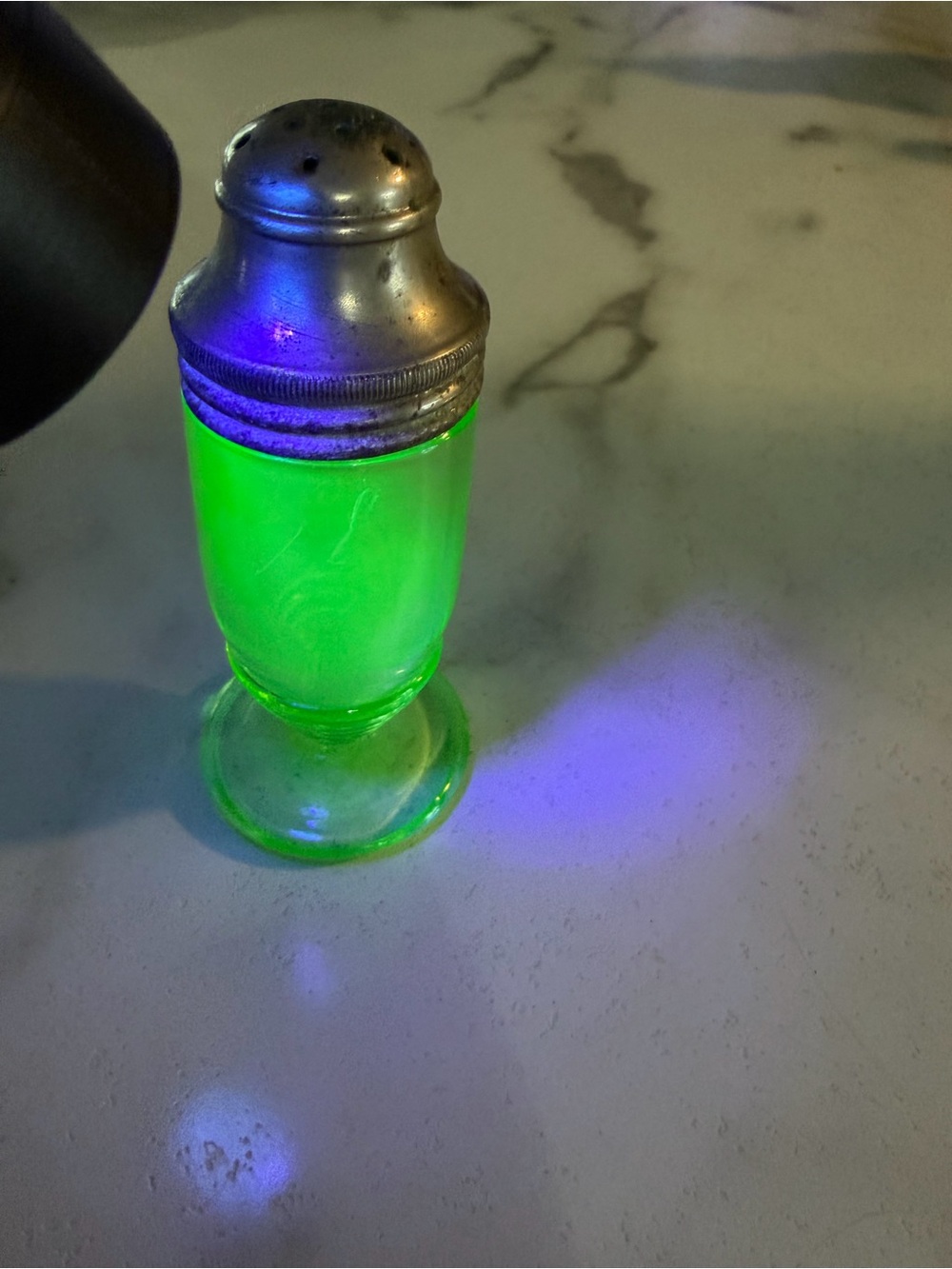 Vintage-Style Green Glass Salt Shaker with Metal Cap